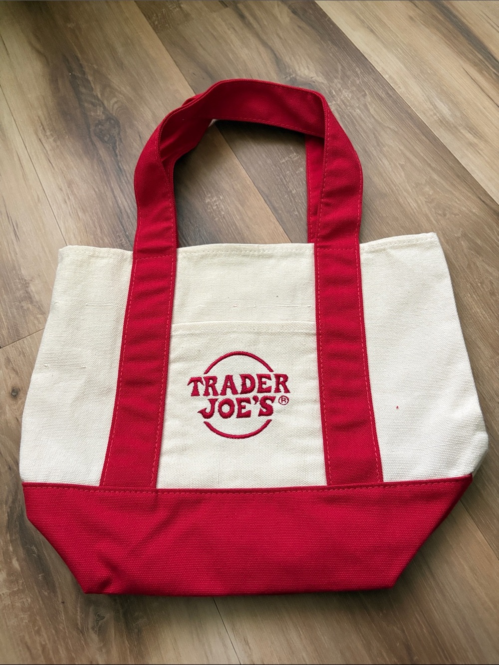 Trader Joe's Red & Cream Canvas Tote Bag